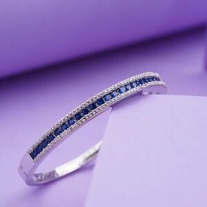 14 k White gold plated Bracelet with Blue sapphire
